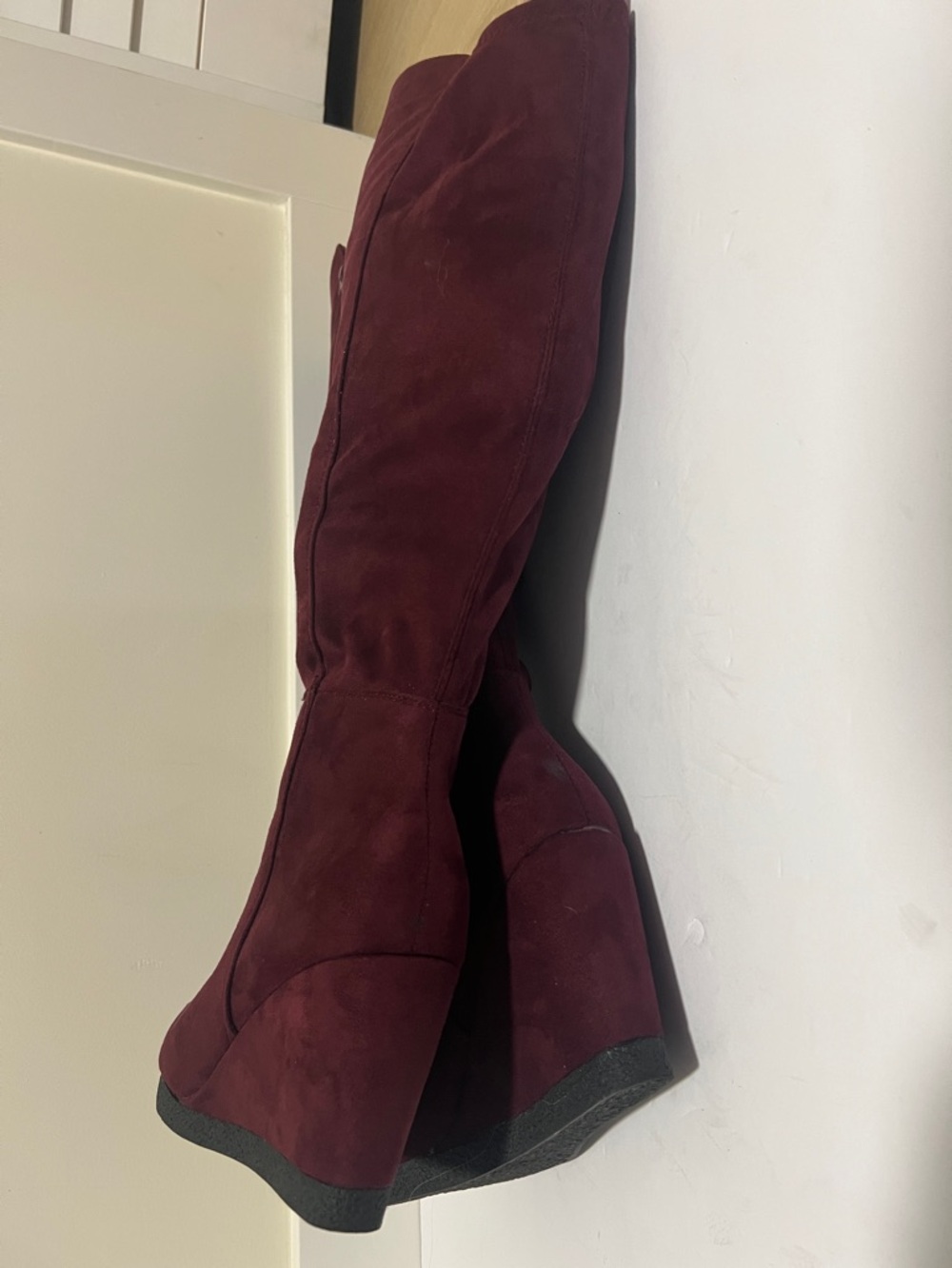 Women’s Tall Suede Knee-High Boots in Burgundy - Picture 5 of 5